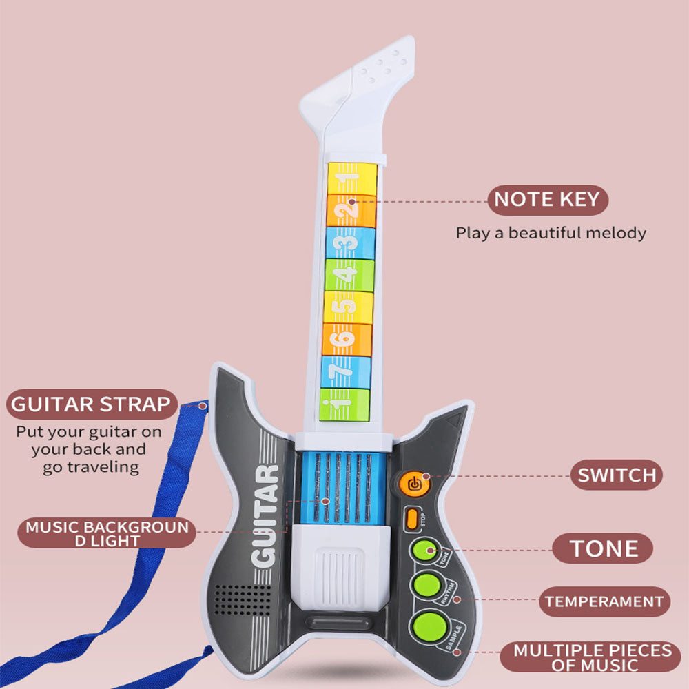 AOQIMITENJOY Musical Instrument Electronic Guitar Toys with Vertical Microphone LED Lighting Karaoke Birthday Gifts for Boys and Girls 3 Year Old+ HK-8178C