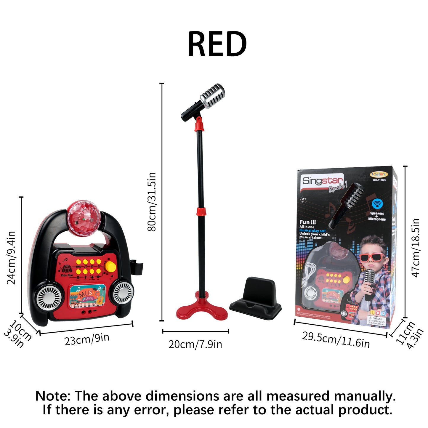 AOQIMITENJOY Musical Instrument Electronic Bluetooth Karaoke Machine Toys with Vertical Micphone Lighting Children's Toys Birthday Gifts for Boys and Girls 3 Year Old+ HK-8198BCP