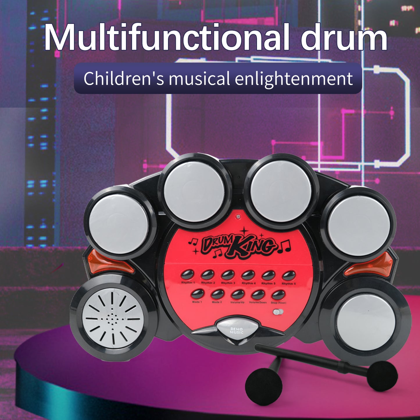 AOQIMITENJOY Drum Set Music Toys LED Lighting Children's Toys Birthday Gifts for Boys and Girls 3 Year Old+ HK-5090A