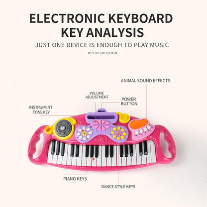 AOQIMITENJOY Musical Instrument Electronic 31 Keys Keyboard Toys with BracketLED Lighting Children's Toys Birthday Gifts for Boys and Girls 3 Year Old+ HK-6015C