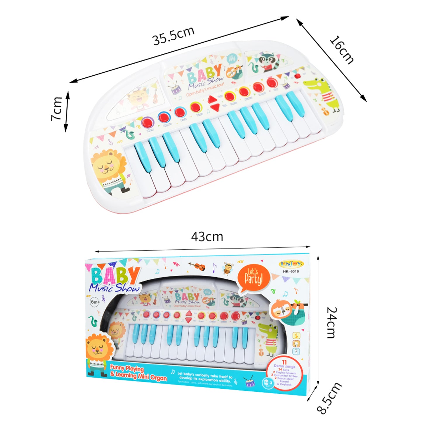 AOQIMITENJOY Musical Instrument Electronic 24 Keys Keyboard Toys LED Lighting Children's Toys Birthday Gifts for Boys and Girls 3 Year Old+ HK-6016