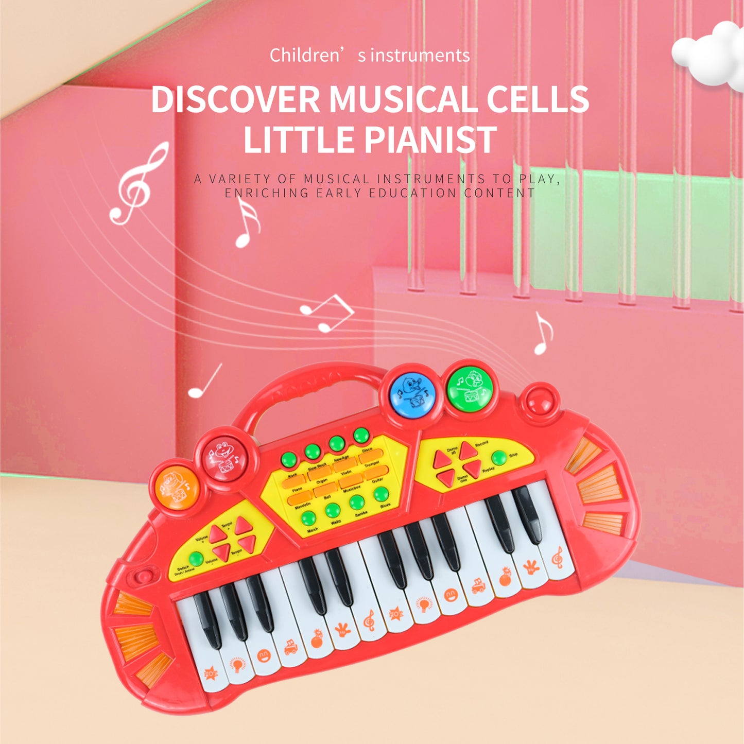 AOQIMITENJOY Musical Instrument Electronic 24 Keys Keyboard Toys LED Lighting Children's Toys Birthday Gifts for Boys and Girls 3 Year Old+ HK-8030A