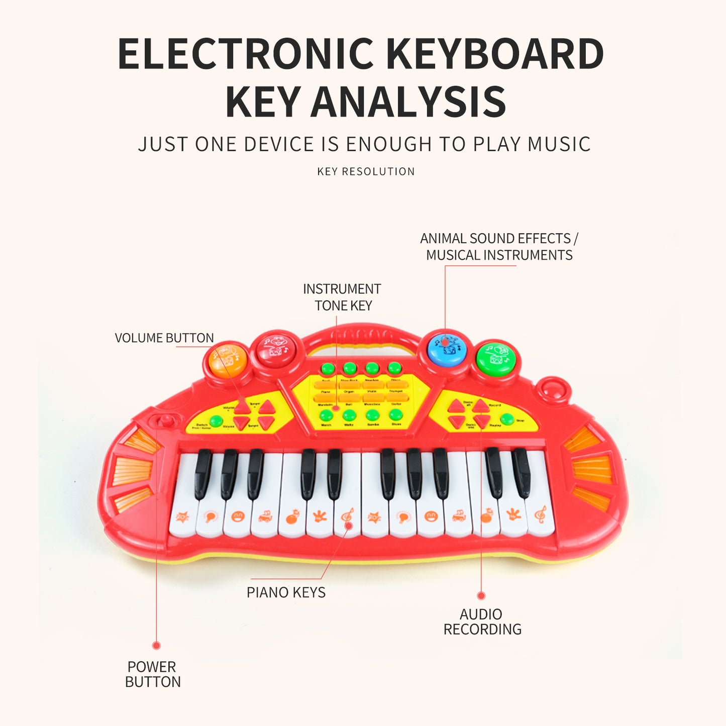 AOQIMITENJOY Musical Instrument Electronic 24 Keys Keyboard Toys LED Lighting Children's Toys Birthday Gifts for Boys and Girls 3 Year Old+ HK-8030A