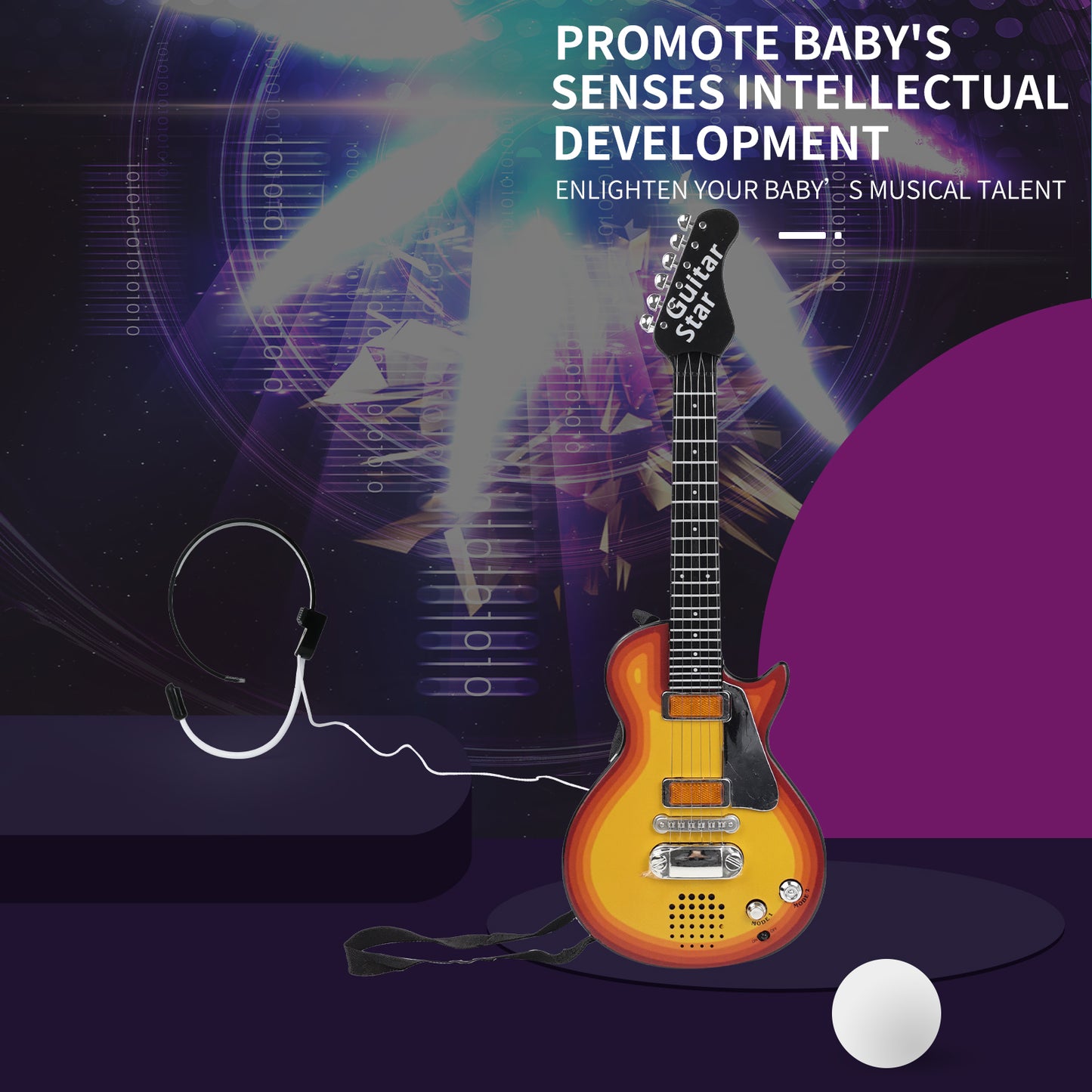 AOQIMITENJOY Musical Instrument Electronic Guitar Toys with Micphone LED Lighting Karaoke Birthday Gifts for Boys and Girls 3 Year Old+ HK-9080B