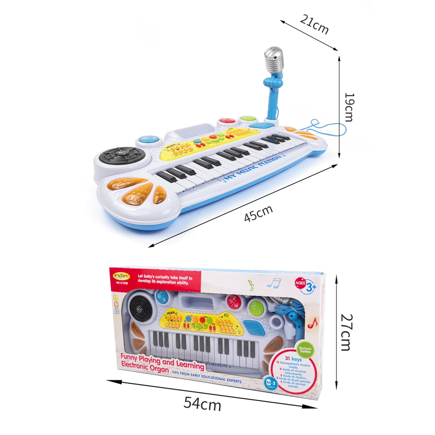 AOQIMITENJOY Musical Instrument Electronic 31 Keys Keyboard Toys with BracketLED Lighting Children's Toys Birthday Gifts for Boys and Girls 3 Year Old+ HK-8158B