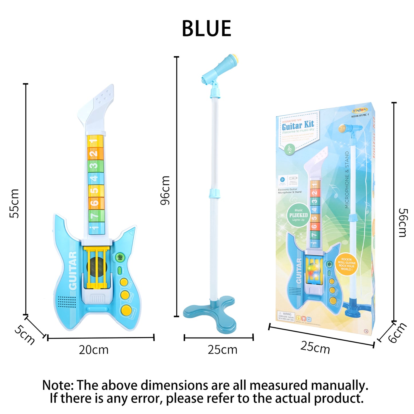 AOQIMITENJOY Musical Instrument Electronic Guitar Toys with Vertical Microphone LED Lighting Karaoke Birthday Gifts for Boys and Girls 3 Year Old+ HK-8178C