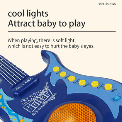 AOQIMITENJOY Musical Instrument Electronic Guitar Toys with Earhook Microphone LED Lighting Karaoke Birthday Gifts for Boys and Girls 3 Year Old+ HK-9000B