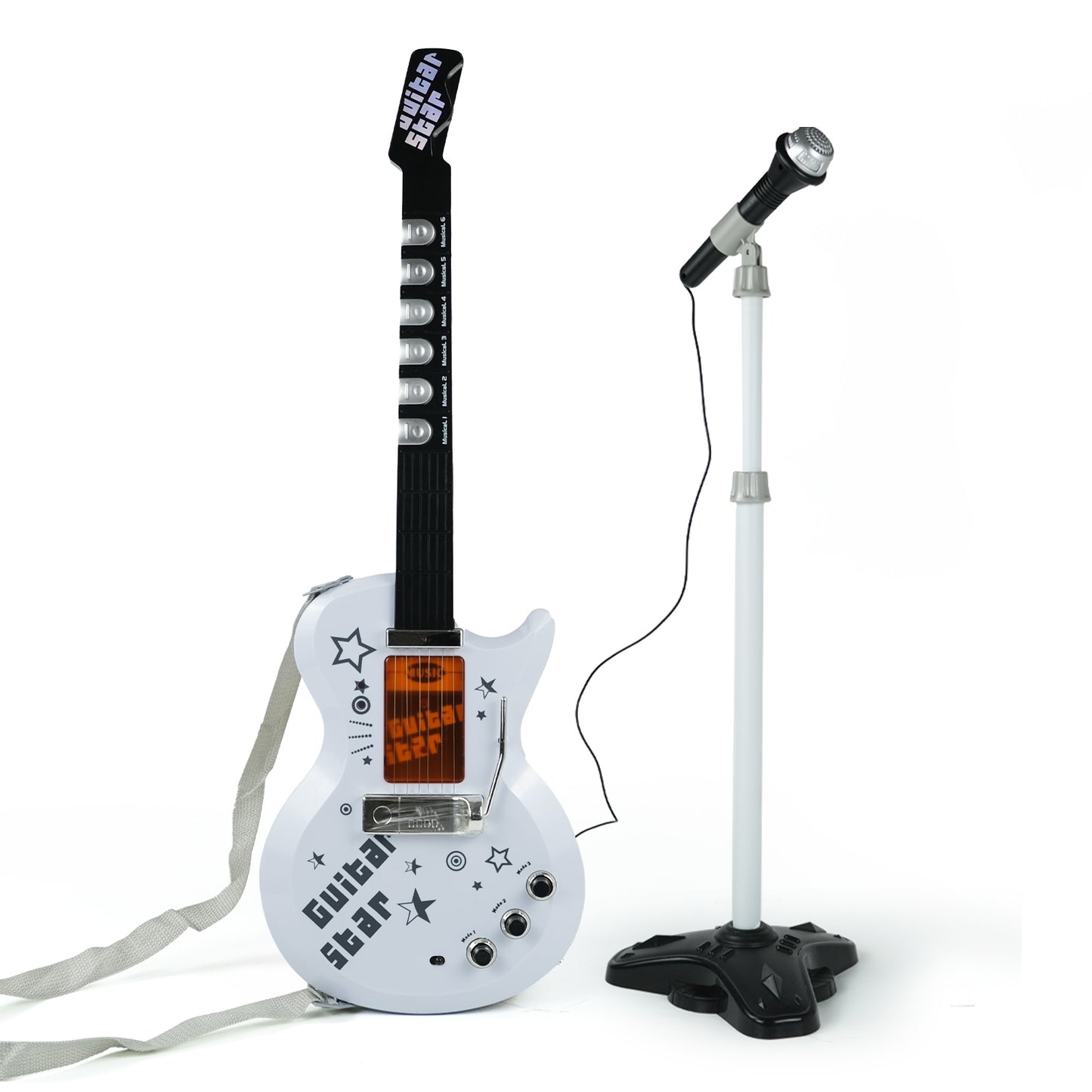 AOQIMITENJOY Musical Instrument Electronic Guitar Set Toys with Vertical Microphone LED Lighting Karaoke Birthday Gifts for Boys and Girls 3 Year Old+ HK-9010C