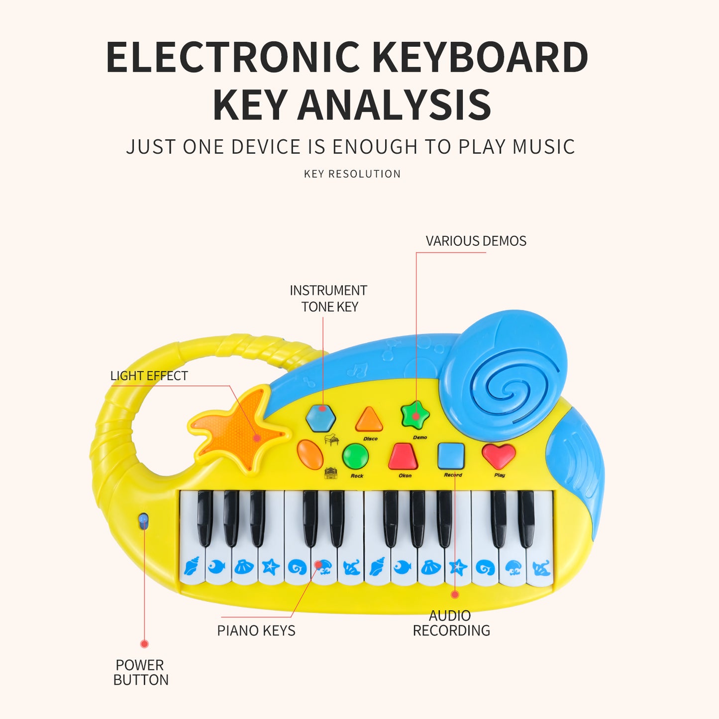 AOQIMITENJOY Conch Musical Instrument Electronic 24 Keys Keyboard Toys LED Lighting Children's Toys Birthday Gifts for Boys and Girls 3 Year Old+ HK-9090A
