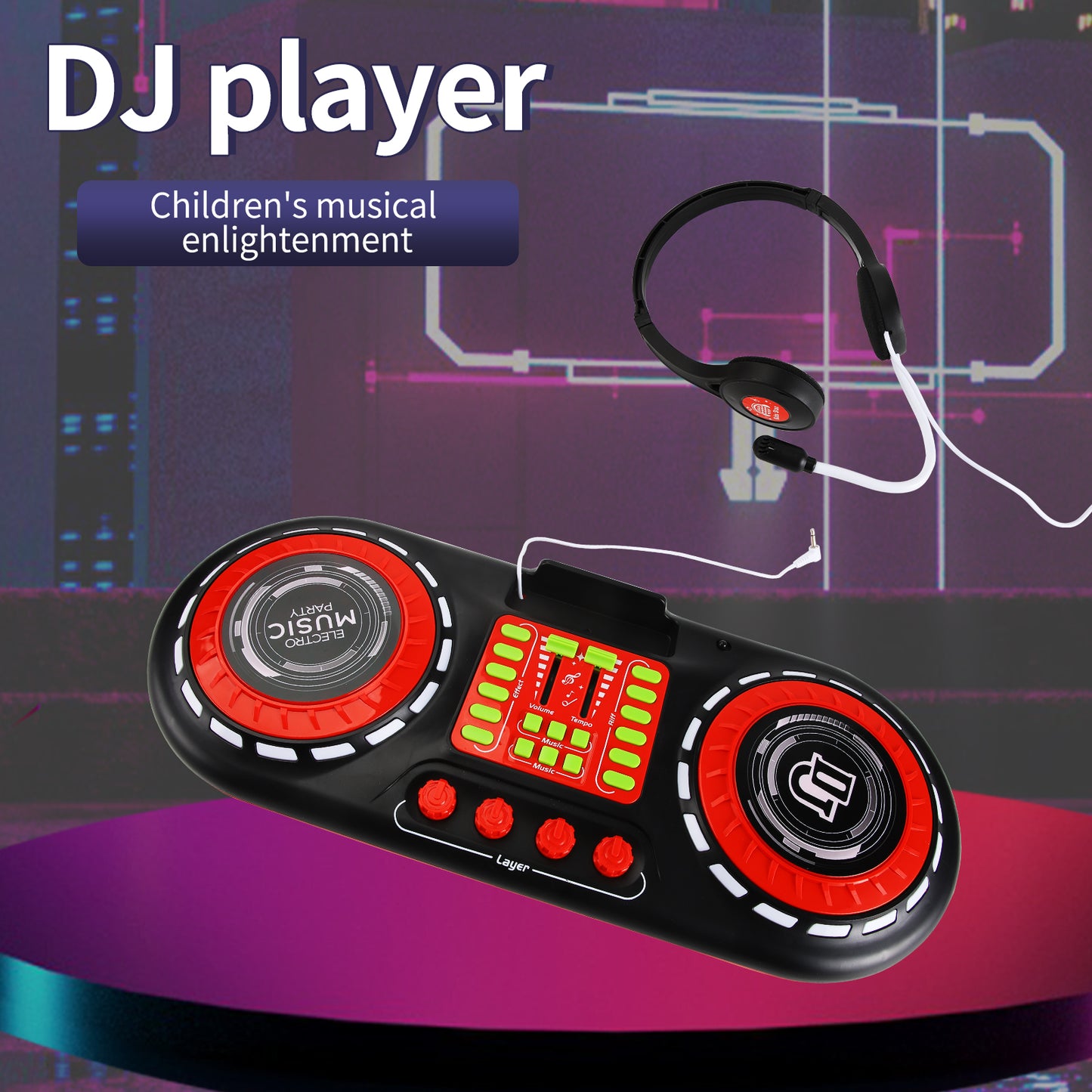 AOQIMITENJOY Musical Instrument Electronic DJ Machine Toys Disc Player LED Lighting Children's Toys Birthday Gifts for Boys and Girls 3 Year Old+ HK-9128