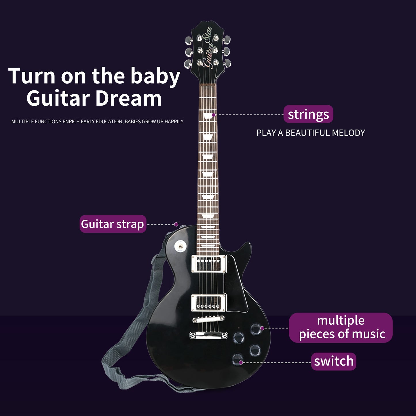 Aoqimitenjoy Electric Guitar with Microphone for Kids – LED Lights, Karaoke Fun, Perfect Birthday Gift HK-9178BS