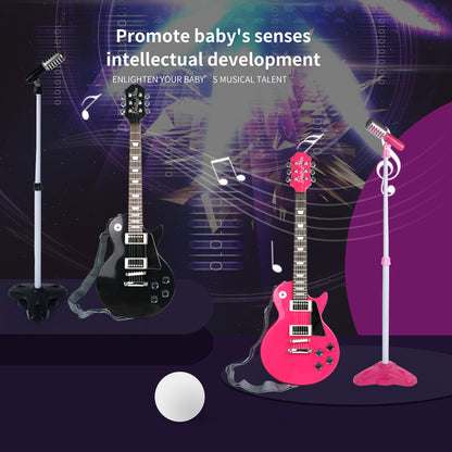 AOQIMITENJOY Musical Instrument Electronic Guitar Toys with Vertical Microphone LED Lighting Karaoke Birthday Gifts for Boys and Girls 3 Year Old+ HK-9178CS