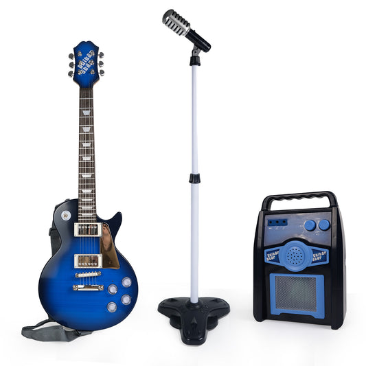 AOQIMITENJOY Musical Instrument Electronic Guitar Set Toys with Vertical Microphone and Speaker LED Lighting Karaoke Birthday Gifts for Boys and Girls 3 Year Old+ HK-9178D2