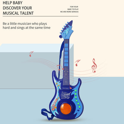 Blue music guitar for kids, helping babies discover their musical talent with easy-to-use features.