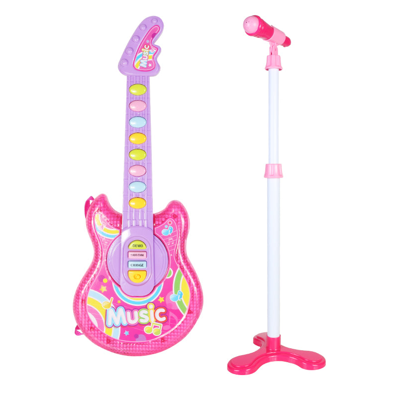Juguetes con micrófono de guitarra eléctrica para niños, juguetes de karaoke, juguetes de iluminación musical, regalos de cumpleaños y Navidad para niños 
