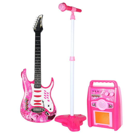 AOQIMITENJOY Musical Instrument Electronic Guitar Set Toys with Vertical Microphone and Speaker LED Lighting Karaoke Birthday Gifts for Boys and Girls 3 Year Old+ HK-8010D