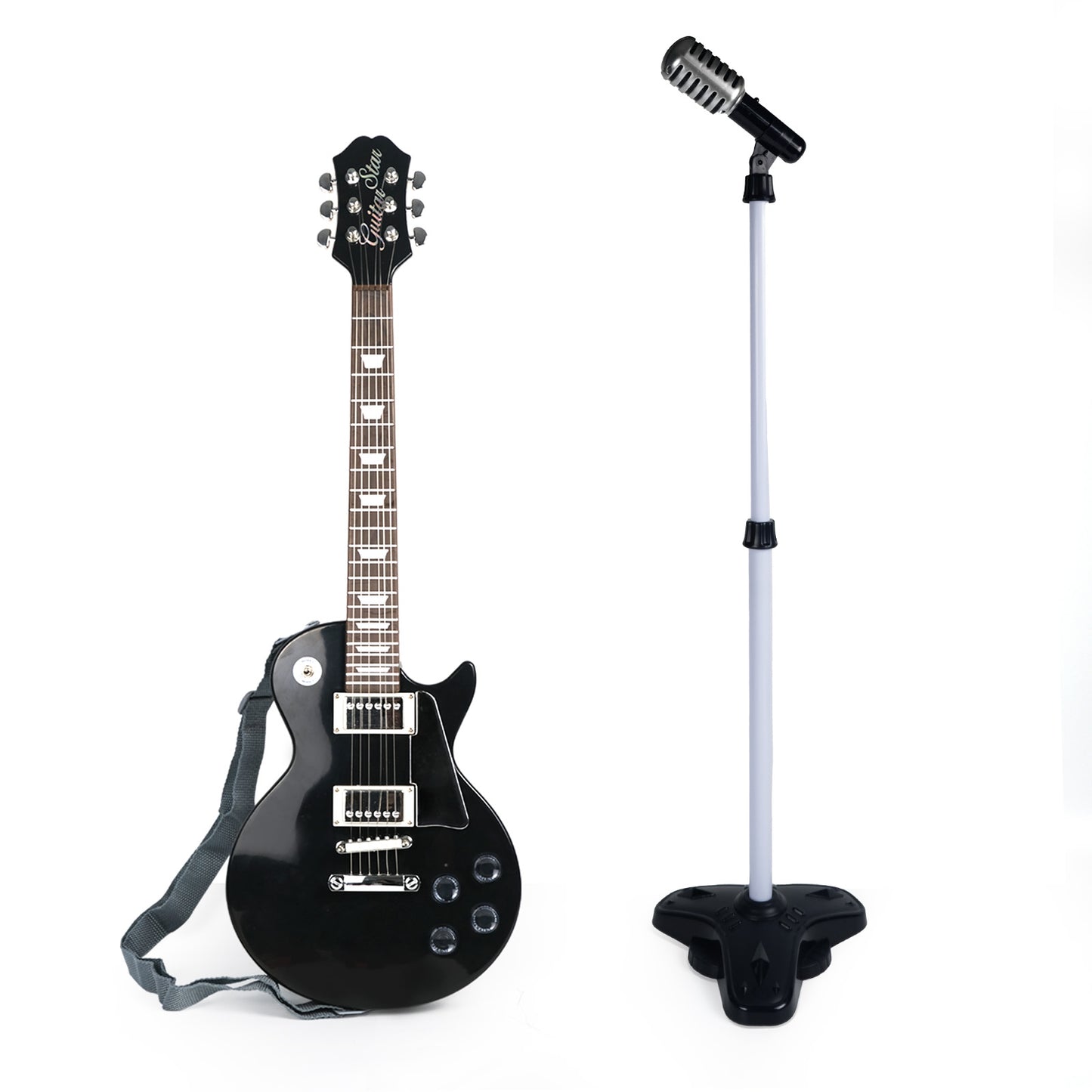 AOQIMITENJOY Musical Instrument Electronic Guitar Toys with Vertical Microphone LED Lighting Karaoke Birthday Gifts for Boys and Girls 3 Year Old+ HK-9178CS