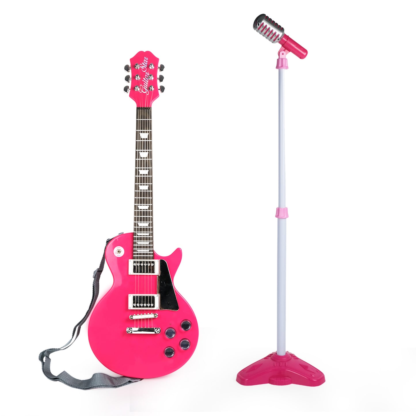 AOQIMITENJOY Musical Instrument Electronic Guitar Toys with Vertical Microphone LED Lighting Karaoke Birthday Gifts for Boys and Girls 3 Year Old+ HK-9178CS